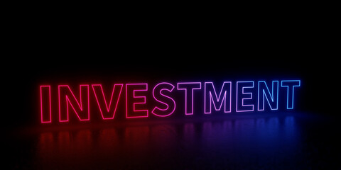 Investment wordmark word text 3d rendered outline neon style illustration isolated on black background