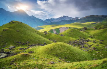 Obraz premium Mountain green valley sunshine.