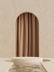 3d minimal display podium on the canal against curtain and
