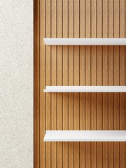 3d white shelves on the wood plank 3d rendering of
