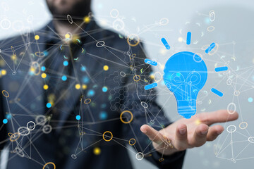 Neural network 3D illustration. Big data and cybersecurity