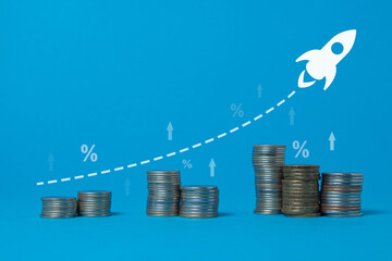 interest rate and dividend concept. return on stocks and mutual funds, long term investment for...