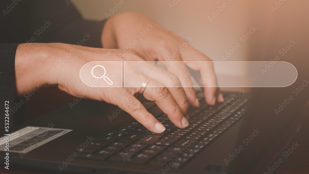 Fototapete searching and browsing the internet with search bar, concepts, search engine optimization seo networ