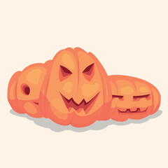 Spooky Halloween pumpkins set. Vector illustration.