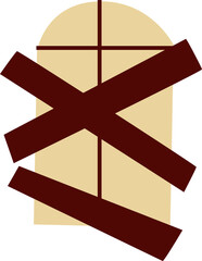 PNG cartoon hand drawn boarded up window halloween icon.