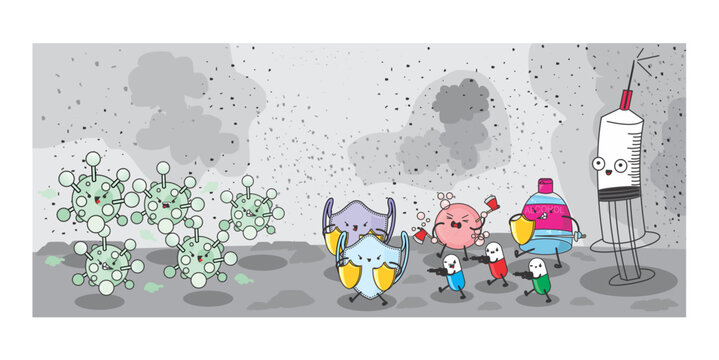 ILUSTRA&Ccedil;&Atilde;O VETORIAL, V&Iacute;RUS, VIROSE, LUTA CONTRA COVID, COVID, COVID-19, PANDEMIA, HOSPITAL, SA&Uacute;DE