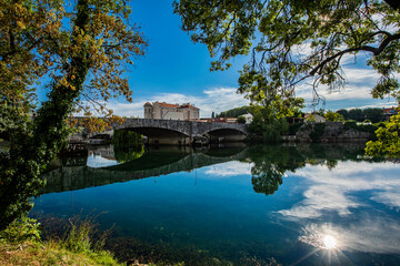 Fototapeta na wymiar Trebisnjica river in Trebinje town, Bosnia and Herzegovina