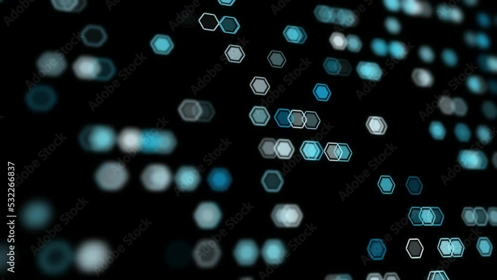 Poster blurred dynamic hexagon shapes looped motion animation background.