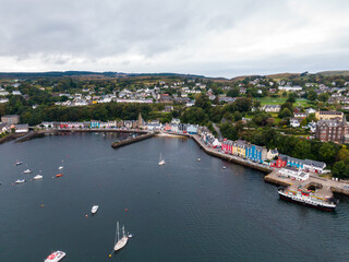 Naklejka na ściany i meble Aerial view on the Tobermory, UK now the main town on Mull island at the cloudy weather