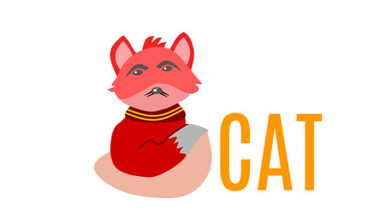 Vector illustration, cat with scarf on neck isolated on white background