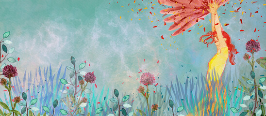 Joy. Watercolor concept background, series of feelings