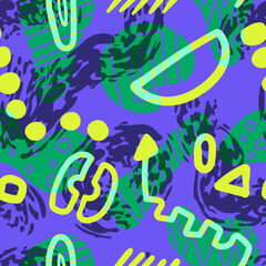 vector rough ethnic freeform brush stroke lines overlapped seamless pattern on purple
