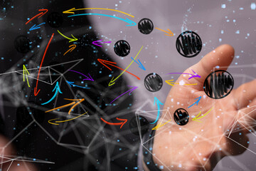 Global network. Blockchain. 3D illustration. Neural networks and artificial intelligence. Abstract