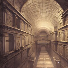 3d Illustration of Mistery catacombs,ancient corridors, leading to nowhere. High quality illustration