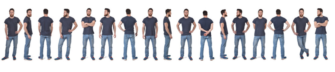 line of large group on same man standing on white background - Powered by Adobe