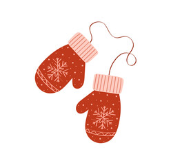 Red mittens on white background. Hand drawn  vector illustration