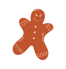 Cute gingerbread cookie for Christmas. Vector illustration isolated on white background. 