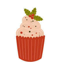 Christmas cupcakes. Cute winter sweets food. Vector illustration