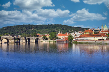 Charles bridge over Vltava river in Prague landscape Czech republic
