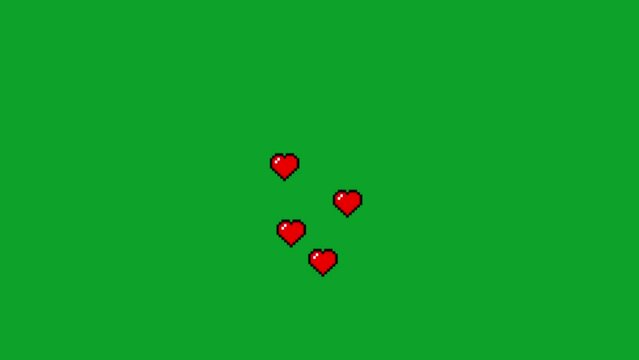 4K. Social media live style animated heart 8 bit on green screen. 60 FPS.