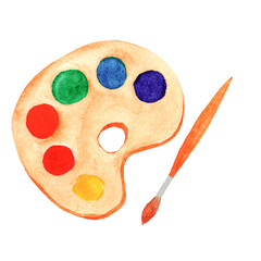 watercolor color palette for painting isolated on white background, watercolor paints. palette. Draw with brushes. School. Office