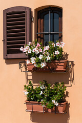 Fototapeta na wymiar Window Decorated With Flowers