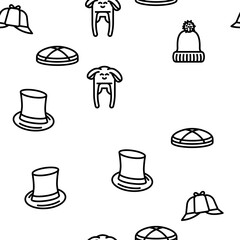 Headgear Stylish Head Clothes vector seamless pattern thin line illustration