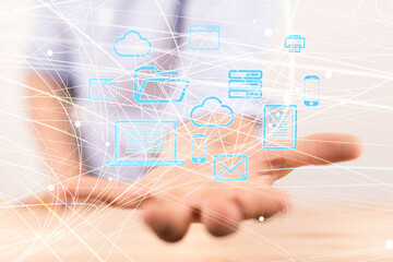 Molecular background with DNA. Network with connecting dots and lines.