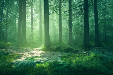 Obraz premium Peaceful magical forest scene fall near lower lewis falls in gifford pinchot national forest.