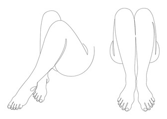 Collection. Silhouettes of female legs in a modern one line style. Continuous line drawing, home decor aesthetic outline, posters, wall art, stickers, logo. Set of vector illustrations.