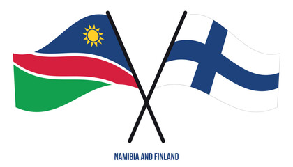 Namibia and Finland Flags Crossed And Waving Flat Style. Official Proportion. Correct Colors.