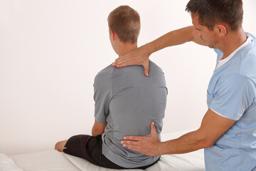 Adolescent Scoliosis Posture Correction. Physical therapy and diagnostics. Doctor and teenage patient