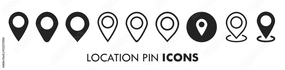 Poster location pin flat silhouette icon set navigation pointer vector illustration