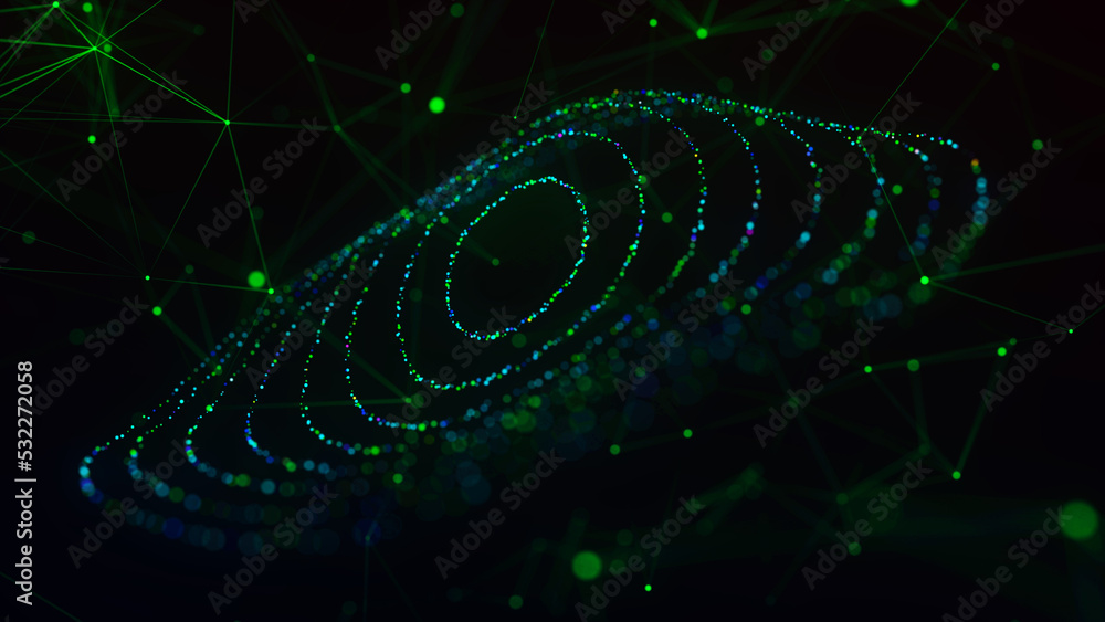 Poster digital technology background. big data visualization. dynamic wave of glowing particles. abstract b