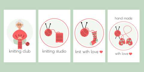 Knitting set poster for themed clubs, magazine articles. Vector  illustration. .