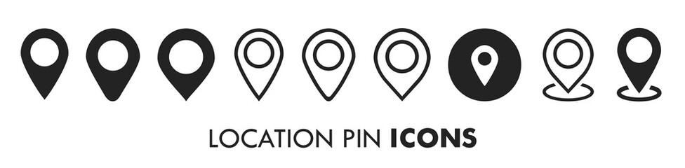 Location Pin Flat Silhouette Icon Set Navigation Pointer Vector Illustration