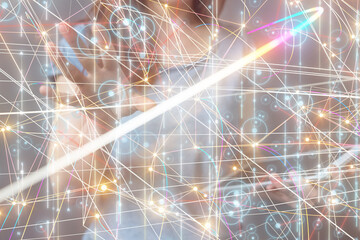 Neural network 3D illustration. Big data and cybersecurity