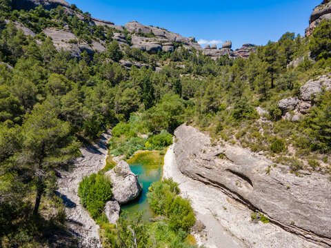 Monsant river in Monsant nature park, Catalonia, spain