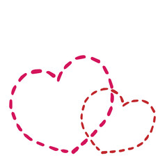 Two contour red hearts drawn by hand on a transparent background