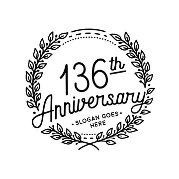 136 years anniversary celebrations design template. 136th logo. Vector and illustrations. 