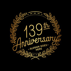 139 years anniversary celebrations design template. 139th logo. Vector and illustrations. 