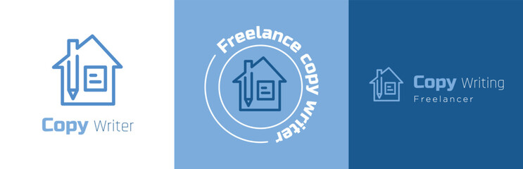 Copy writer logo design set, freelancer business symbol, content writing brand identity emblem concept, blogger editable commercial logotype, isolated on background