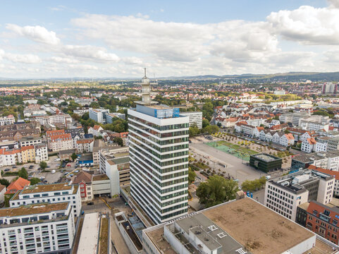 Großstadt Bielefeld Telekom Fernmelde Hochhaus H1 am Kesselbrink Luftaufnahme Nordrhein-Westfalen Deutschland