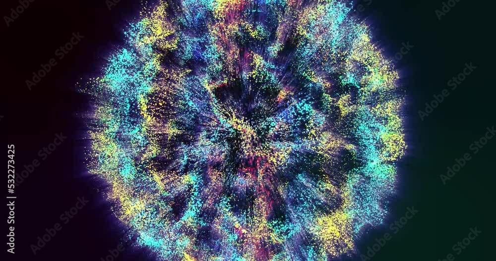 Poster abstract animation motion design with an unusual beautiful bright glowing explosion of a star ball o