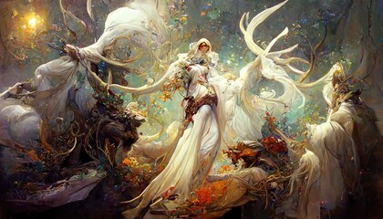 Faceless Goddess. Ghost. god. god of fire. Fantasy. Concept Art Scenery. Illustration. CG Artwork Background