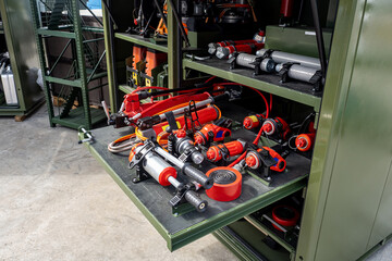 Safety equipment. Equipment for rescue operations on metal racks. Jacks for lifeguards. Equipment...