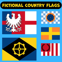 Set of Fictional Flags, Fictional Country Flags, World Fantasy Flags for fiction, Unrealistic Flags.