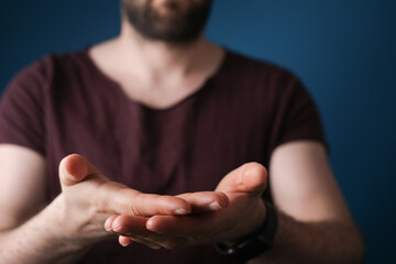 open hand young man clean