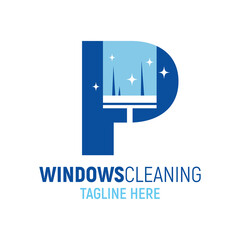 Letter P Window Cleaning Logo Design Template Inspiration, Vector Illustration.