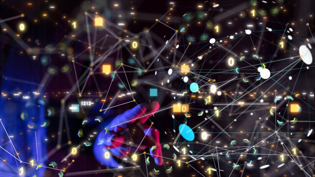Global network. Blockchain. 3D illustration. Neural networks and artificial intelligence. Abstract
